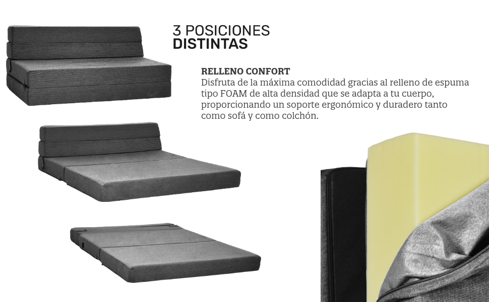 Sofa Cama Matrimonial 3 En 1 Multifuncional Funda Desmontable Lavable Relleno Tipo Foam Sellado 
