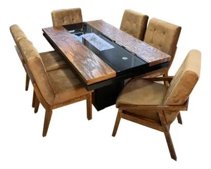 Comedor 6 Sillas Platino Premium Elegante Luz Led Decorado