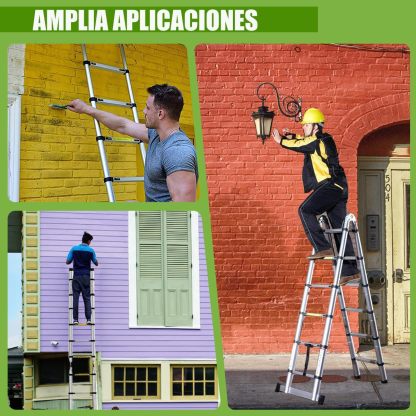 Bowoshen Escalera Telescópica de 5 Metros con Ganchos Escalera Recta de Aluminio Soporta 150 kg Plegable De Retracción Multiusos Extensible Compacta y Portátil Bloqueo De Escalón