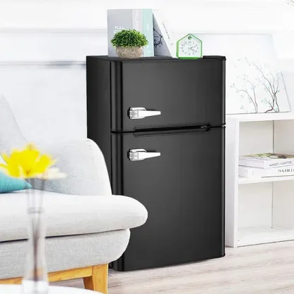 R.W.FLAME Puerta doble 3.2 Cu. Pie. Frigorífico compacto Mini frigorífico con congelador