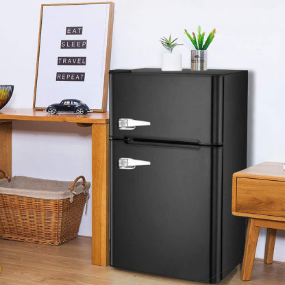 R.W.FLAME Puerta doble 3.2 Cu. Pie. Frigorífico compacto Mini frigorífico con congelador