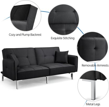 Yaheetech Sofá Cama Convertible Moderno futón sofás, Cama Plegable y Abajo, Tela de Lino reclinable para Sala de Estar, Color Gris