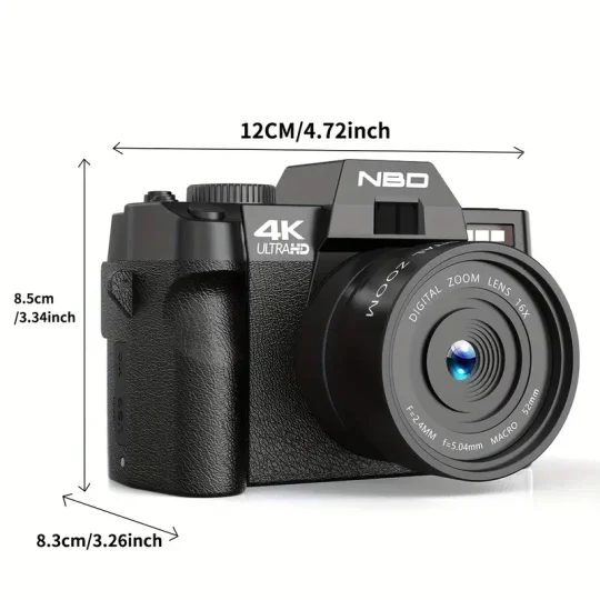 Cámaras digitales NBD S100 Pro para fotografía y vídeo 4K, cámara Vlogging de 48 MP con pantalla abatible de 180°, zoom digital 16X, flash y enfoque automático, lente macro y gran angular de 52 mm, 2 baterías, tarjeta SD de 32 GB