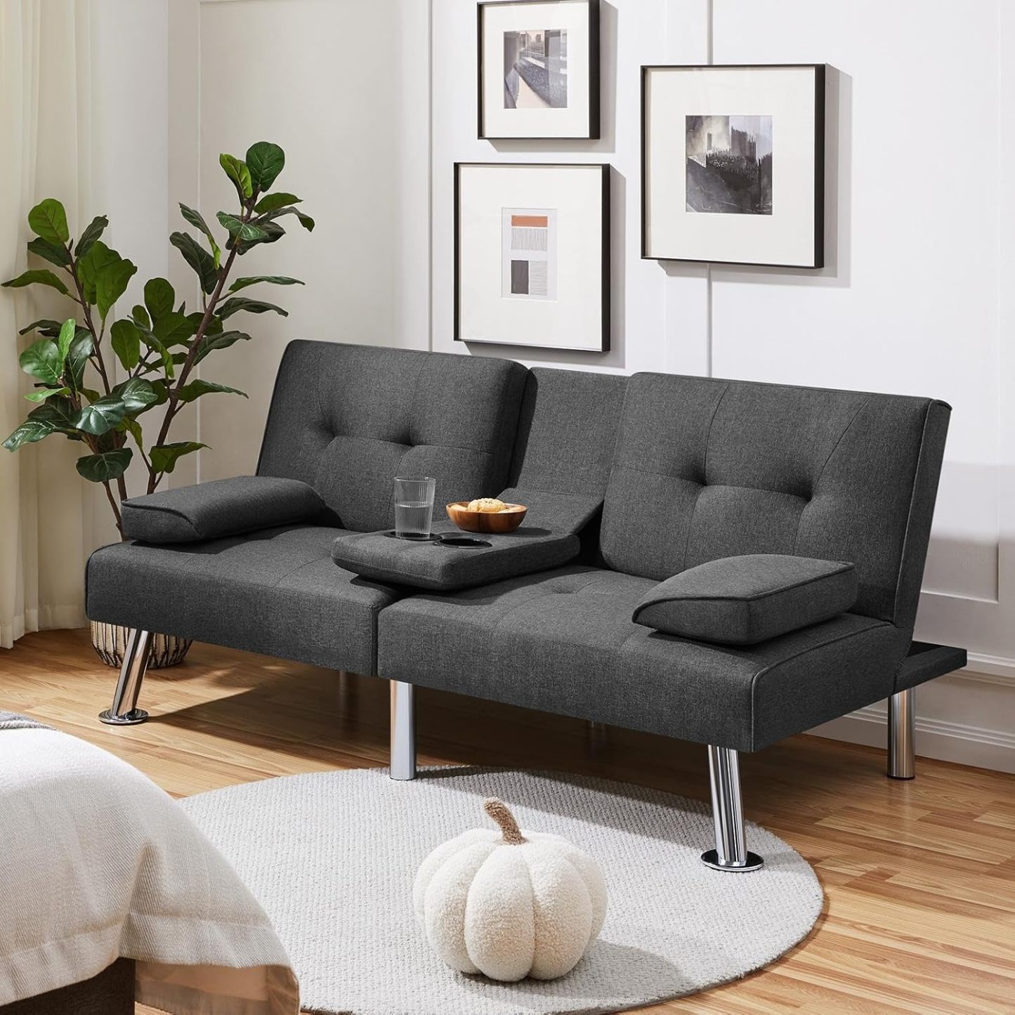 Yaheetech - Sofá Cama Convertible Ajustable, Moderno sillón reclinable de Piel sintética Reversible, sofá Cama Plegable, reposabrazos extraíbles, portavasos, 3 ángulos, Capacidad de 700 Libras, Color