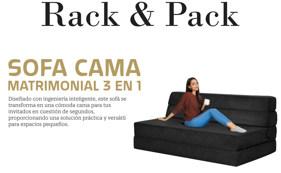 Sofa Cama Matrimonial 3 En 1 Multifuncional Funda Desmontable Lavable Relleno Tipo Foam Sellado 