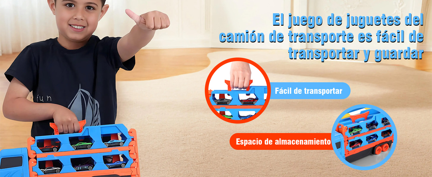 El juego de juguetes del camión de transporte es fácil de transportar y guardar