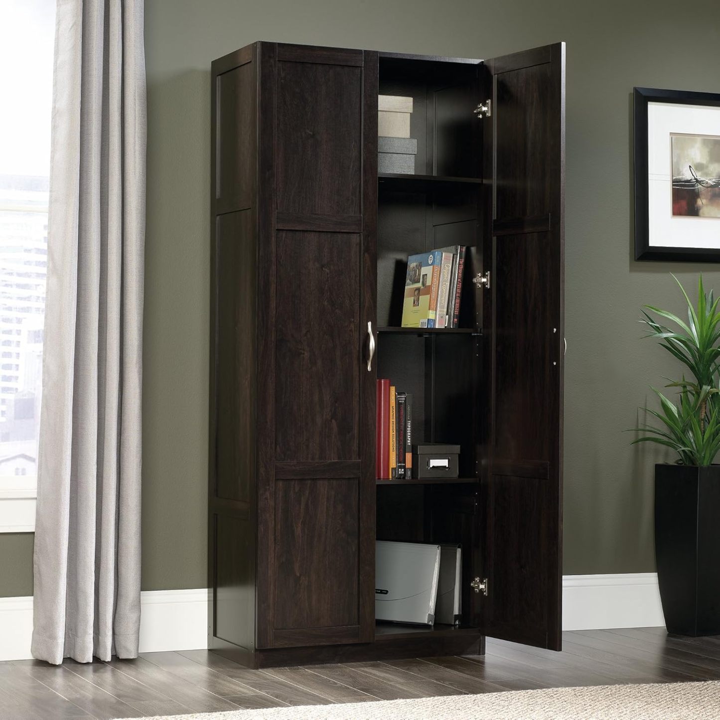 Sauder - Armarios de Almacenamiento Diversos para despensa, Longitud: 75,2 cm x Ancho: 40,9 cm x Alto: 180,6 cm, Acabado de Roble Highland