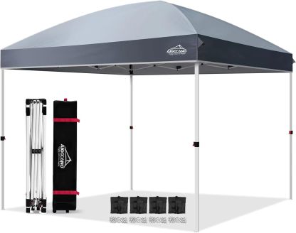 AIGOCANO Tienda de campaña para exteriores, toldo desplegable de 10 x 10 pulgadas, tiendas de campaña instantáneas para fiestas con bolsa enrollable, 4 bolsas de arena, toldos portátiles fáciles de subir (gris)