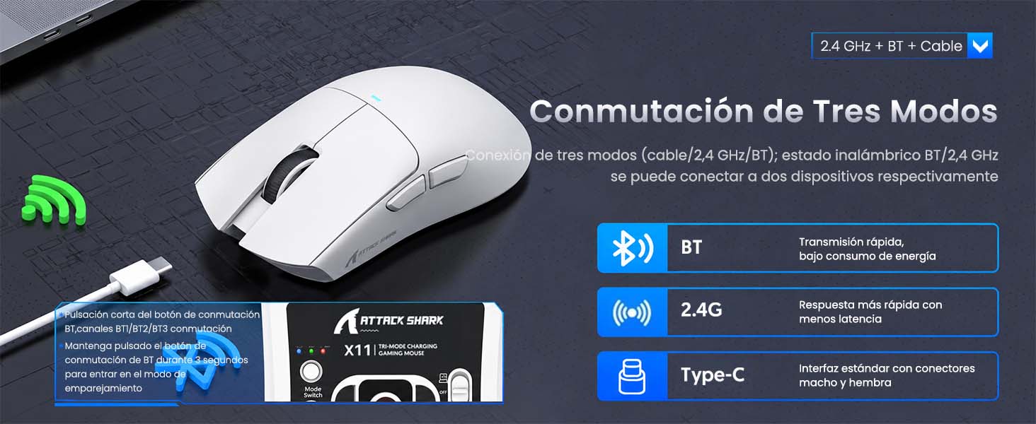 ATTACK SHARK X11 Mouse Inalambrico con Base de Carga RGB