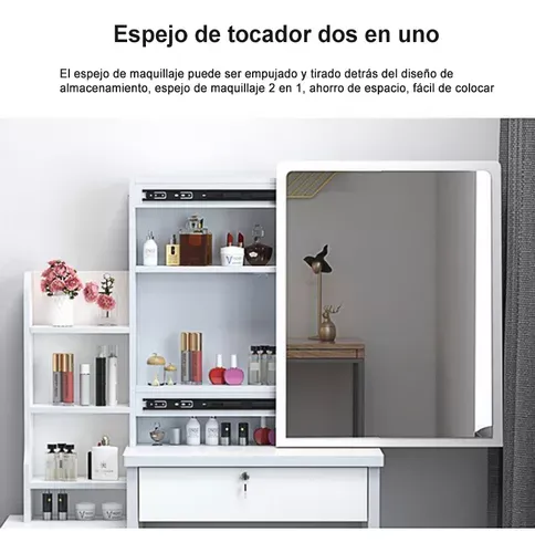 Tocador Multifuncional Moderno Con Espejo, Silla Y 4 Cajones