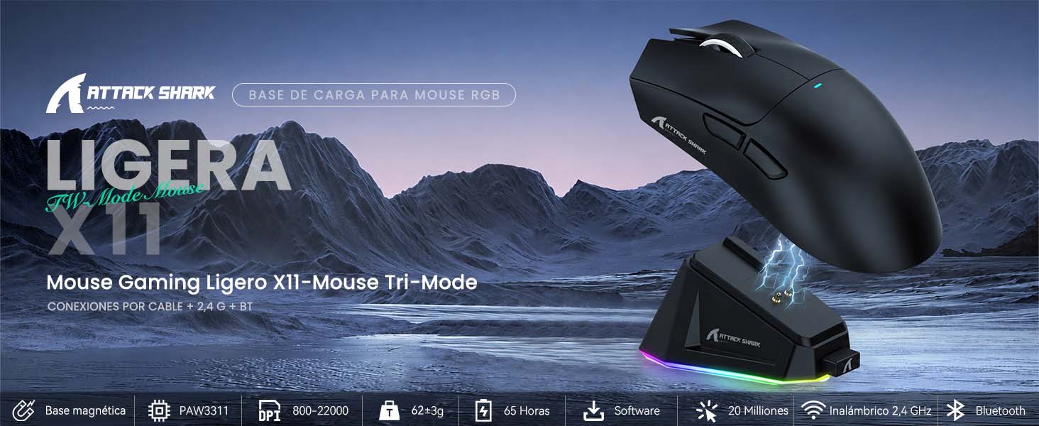 ATTACK SHARK X11 Mouse Inalambrico con Base de Carga RGB