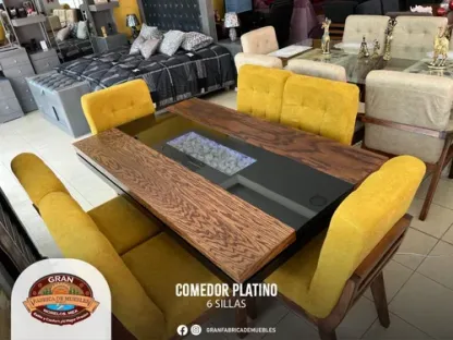 Comedor 6 Sillas Platino Premium Elegante Luz Led Decorado