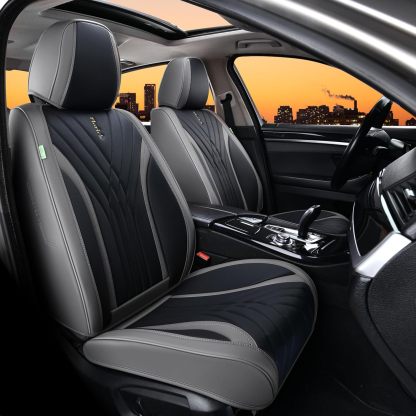 FLORICH - Juego completo de fundas de asiento de piel, fundas universales para 5 asientos, protector de asiento de coche, cojín de piel para asiento de coche, fundas de asiento de automóvil marrones,