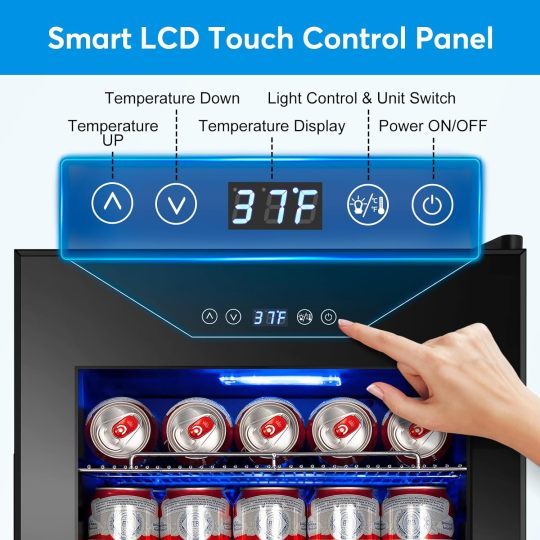 Refrigerador de bebidas de 17 pulgadas de ancho - Enfriador de bebidas para 126 latas con puerta de vidrio | Mini refrigerador para bebidas y cerveza de encimera/independiente | Memoria de temperatura | Puerta invisible |