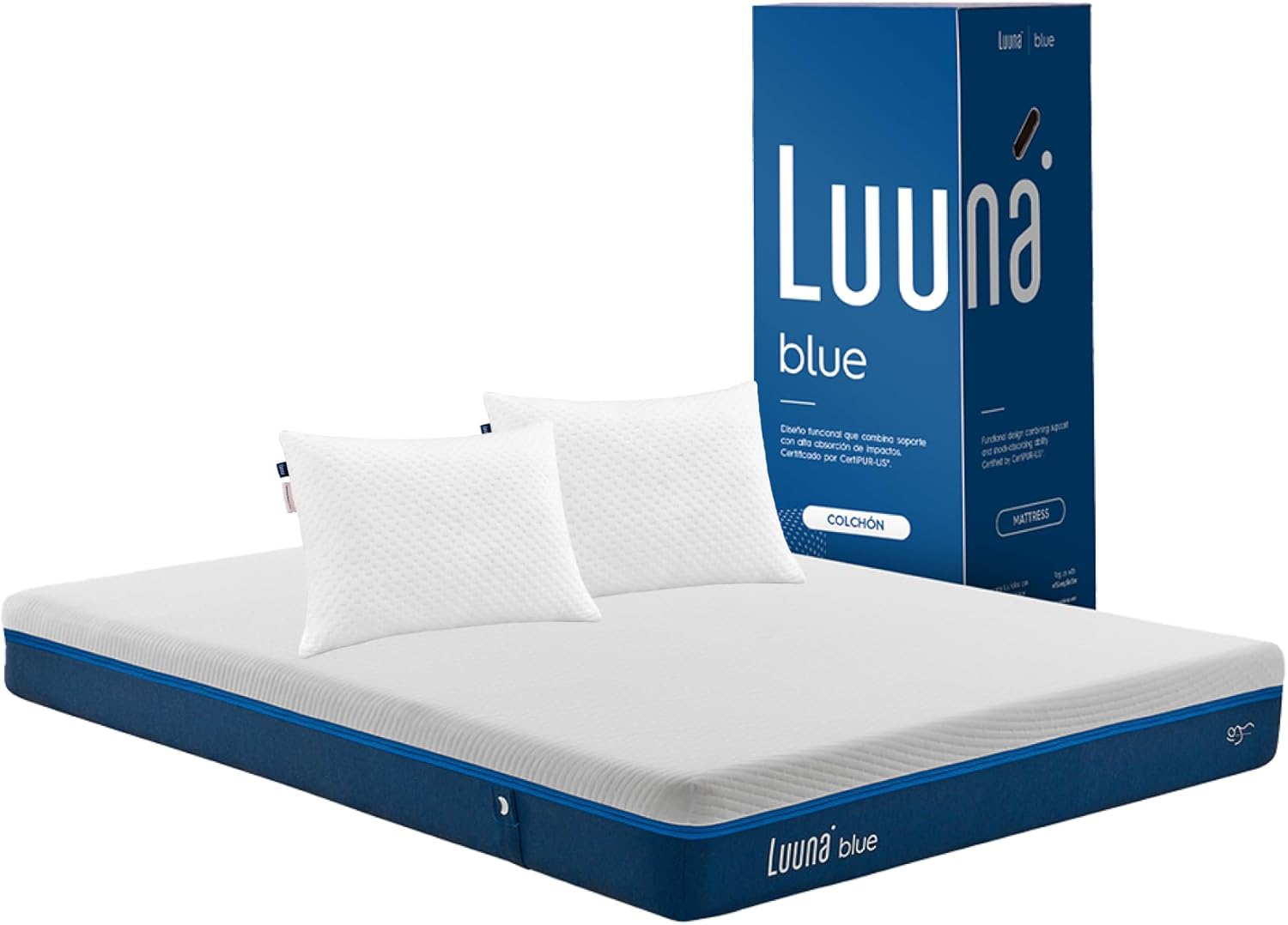 Luuna Blue Colchón Queen Size, Colchón Memory Foam, 24cm de Altura, Firmeza Media, Colchones en Caja, 3 Capas de Espuma de Alta Densidad, Colchón Fresco