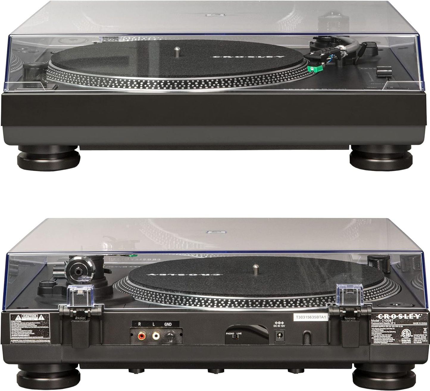 Crosley C100BT-BK Belt-Drive Bluetooth Turntable with S-Shaped Tone Arm with Adjustable Counterweight, Black