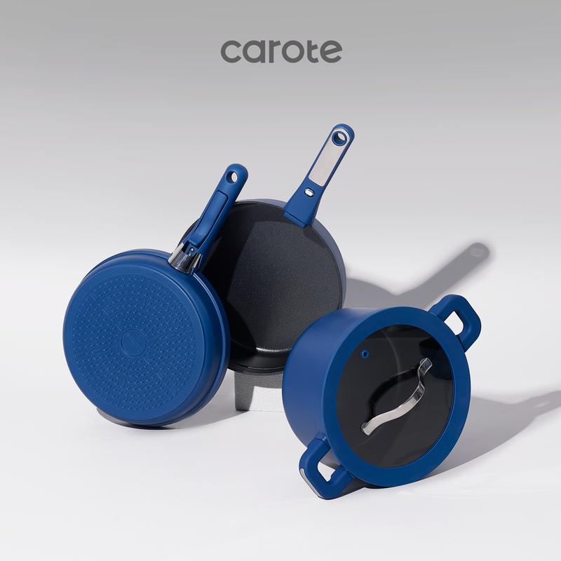 [Oficial] Juego de 30 piezas de ollas y sartenes antiadherentes en azul zafiro — Batería de cocina antiadherente apta para lavavajillas, horno y refrigerador — Utensilios de cocina con mango extraíble, aptos para horno (ideal para caravanas) — Juego de co
