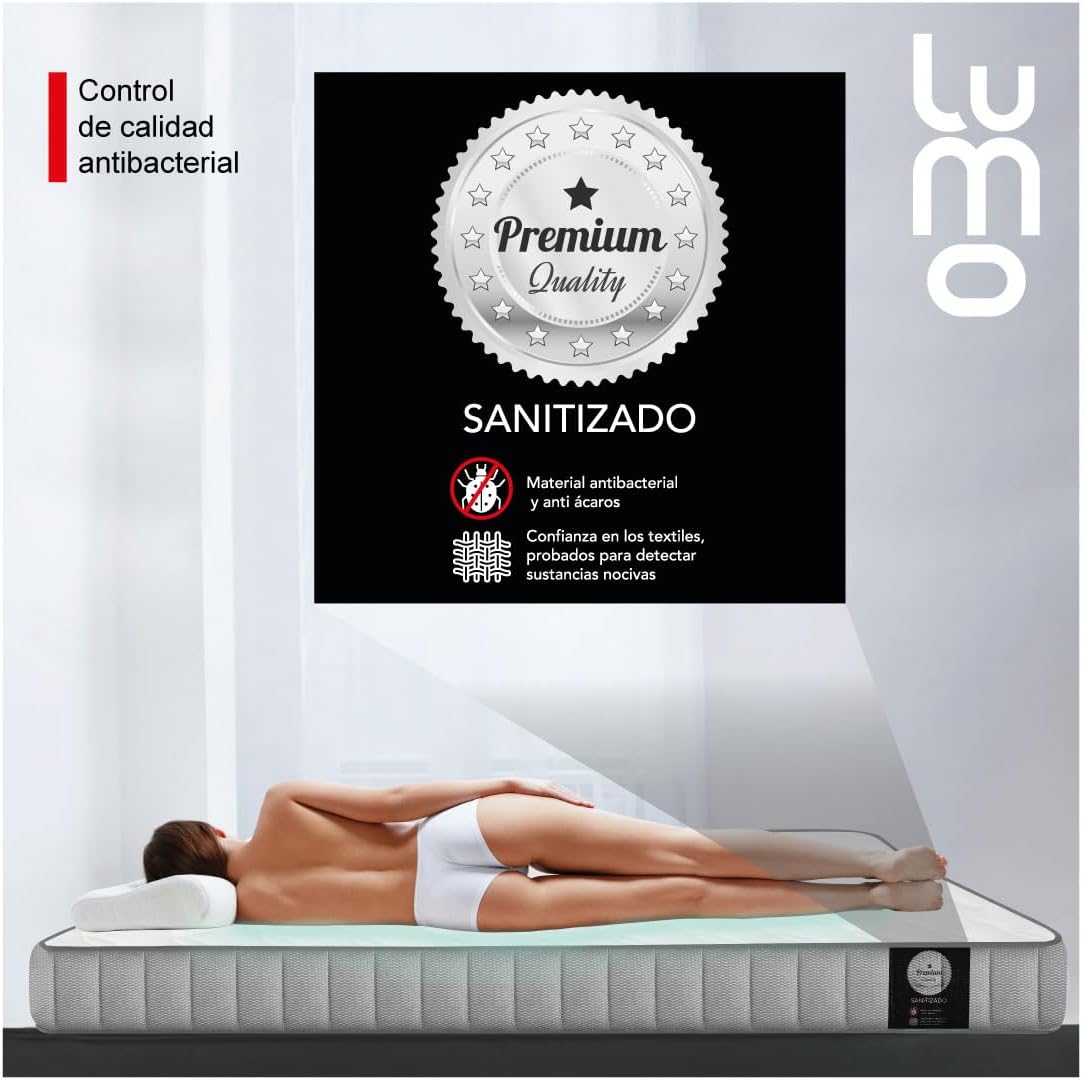 LUMO HOME Colchones Premium de Memory Foam Brinda Frescura al Dormir Anti Ácaros de Grosor Transpirable e Hipoalergénico Blanco (23 cm, Matrimonial)