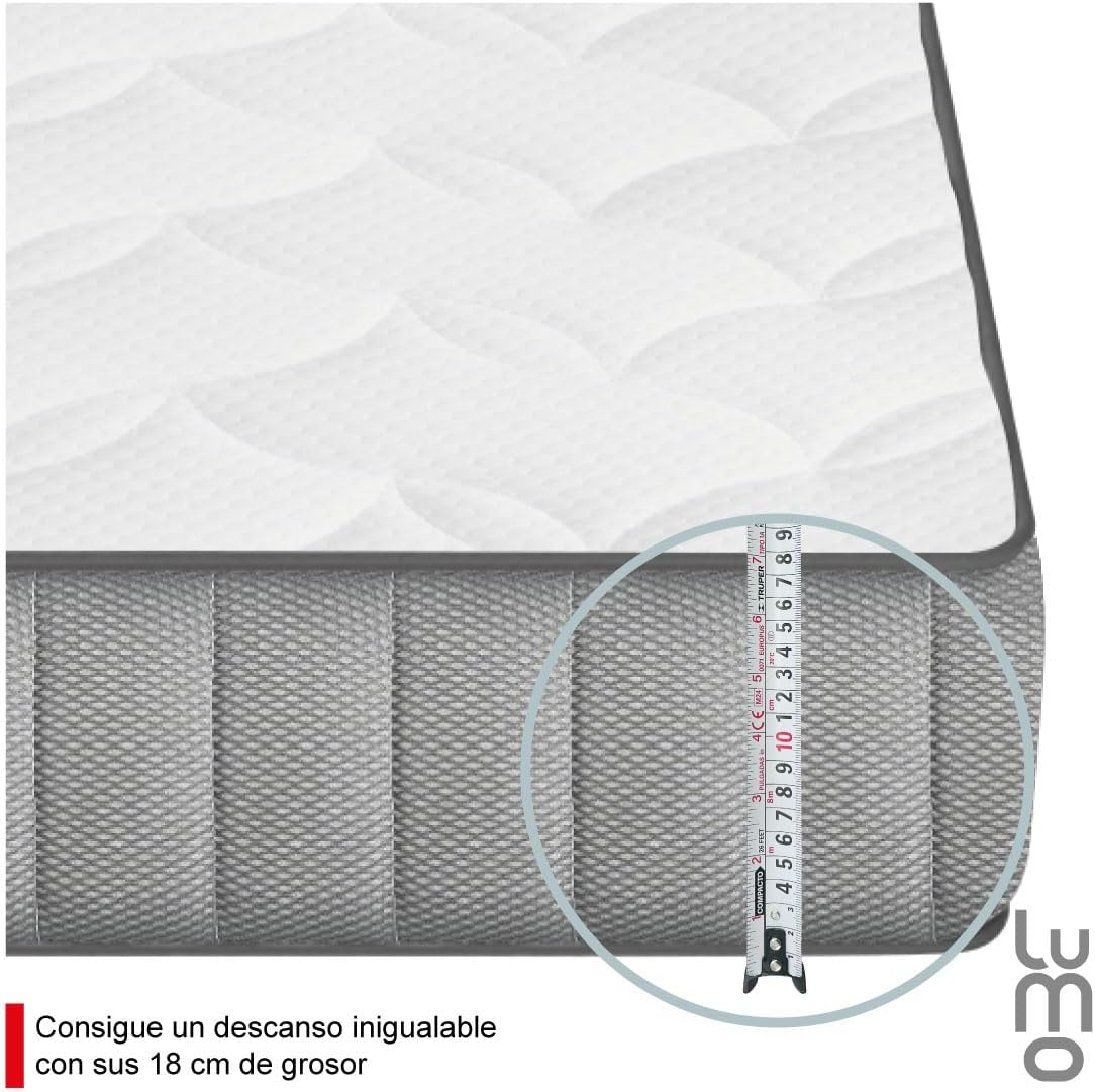 LUMO HOME Colchones Premium de Memory Foam Brinda Frescura al Dormir Anti Ácaros de Grosor Transpirable e Hipoalergénico Blanco (23 cm, Matrimonial)