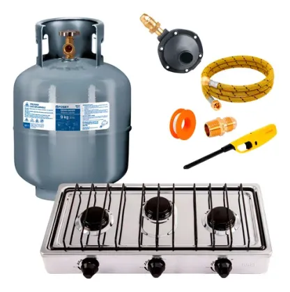 Kit Parrilla 3 Quedamores C/ Tanque Gas 9kg Y Instalacion Gris
