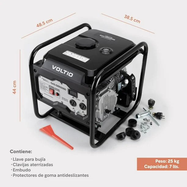 Generador a Gasolina 3000W 120V Portátil, Compacto y Silencioso, Corriente Estable, Motor 4T, 7L de Capacidad, Ideal para Hogar, Emergencias y Camping gris