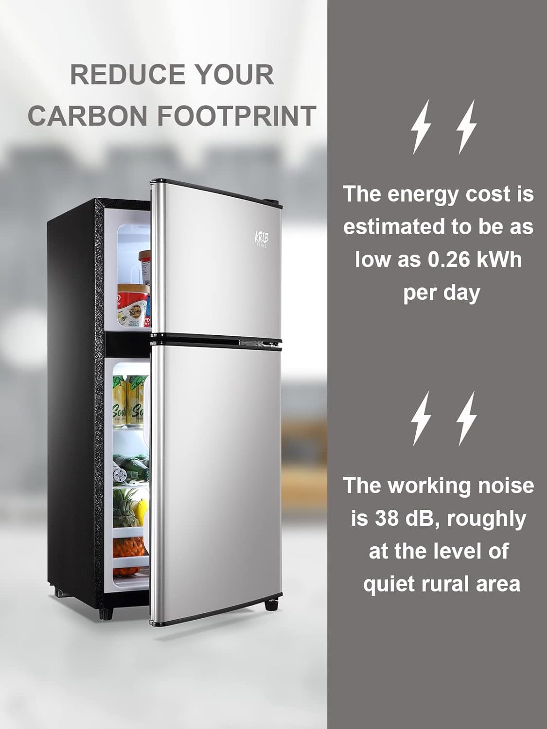 Mini nevera de 3.5 pies cúbicos, refrigerador pequeño, termostato ajustable de 7 niveles, estantes extraíbles con acero inoxidable, 2 puertas para oficina, recámara, departamento, plata,