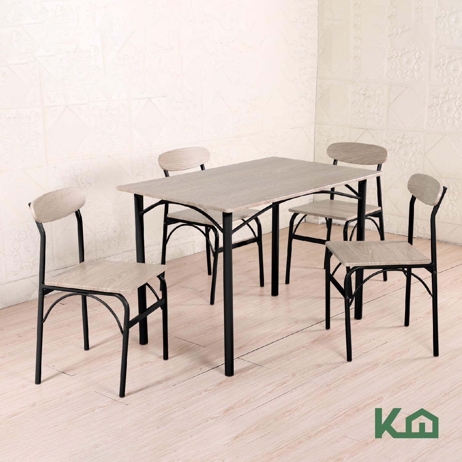 Kingshouse | Comedor 4 Sillas con Mesa – Madera MDF Estructura Metálica - Negro – Moderno Minimalista - para 4 Personas