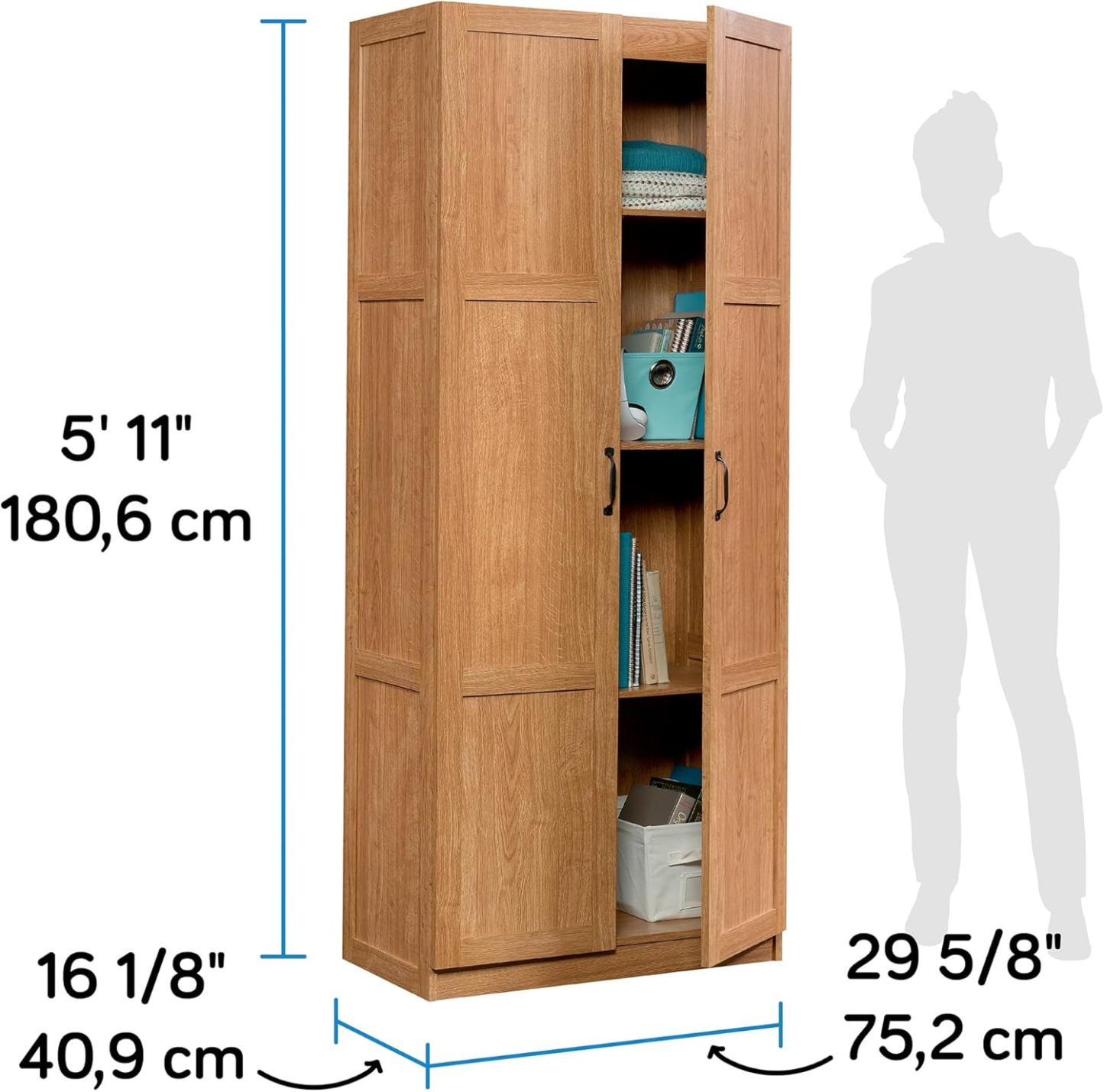 Sauder - Armarios de Almacenamiento Diversos para despensa, Longitud: 75,2 cm x Ancho: 40,9 cm x Alto: 180,6 cm, Acabado de Roble Highland