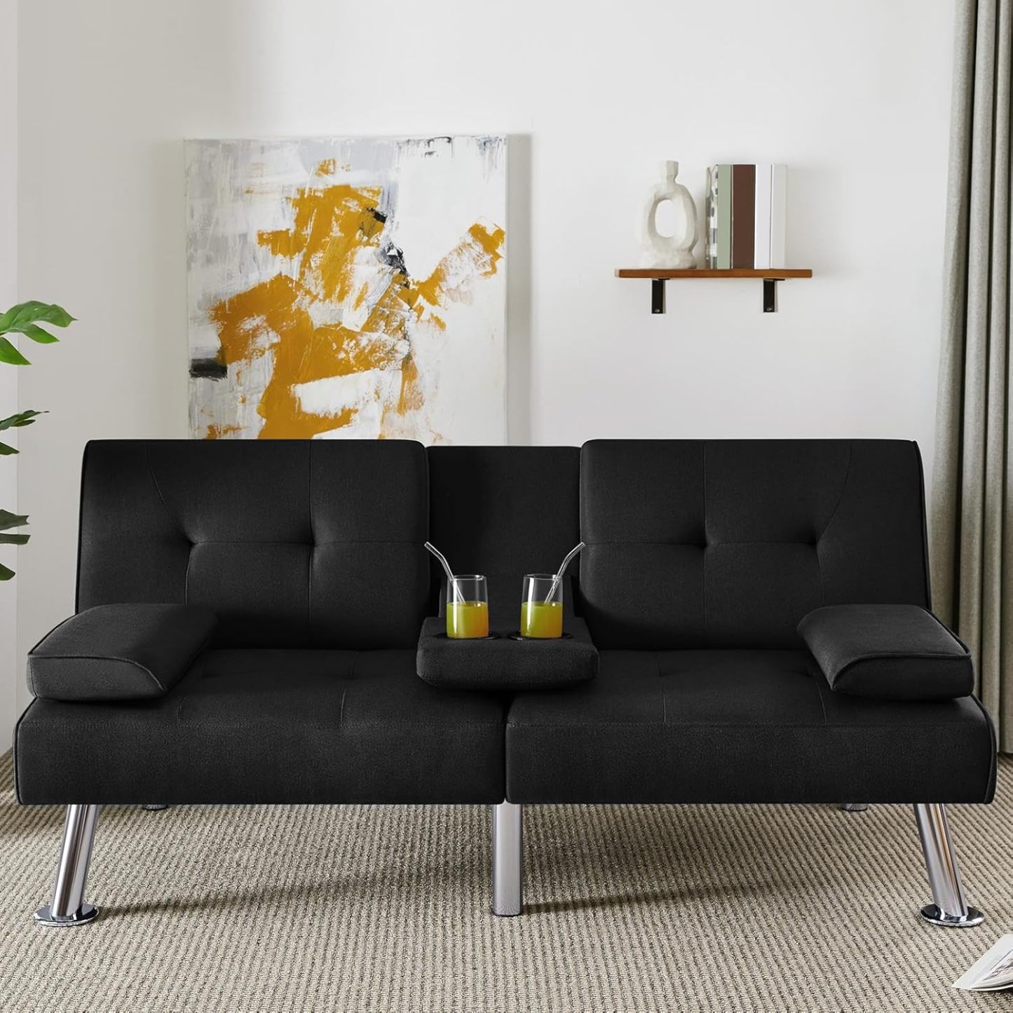 Yaheetech - Sofá Cama Convertible Ajustable, Moderno sillón reclinable de Piel sintético para el hogar, sofá Cama Plegable, Cama de Invitados, reposabrazos extraíbles, portavasos 3 ángulos, Capacidad