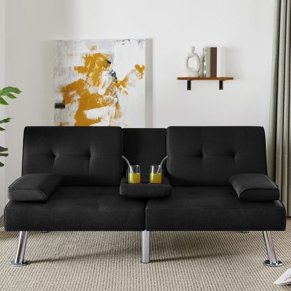 Yaheetech - Sofá Cama Convertible Ajustable, Moderno sillón reclinable de Piel sintético para el hogar, sofá Cama Plegable, Cama de Invitados, reposabrazos extraíbles, portavasos 3 ángulos, Capacidad