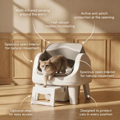 PetPivot AutoScooper 12 Lite Open Top Self Cleaning Cat Litter Box, Automatic Litter Box with 7 Pairs of Safety Sensors, Anti-Pinch Protection, Easy Access Step for Senior Cats SummerVibes petlovers