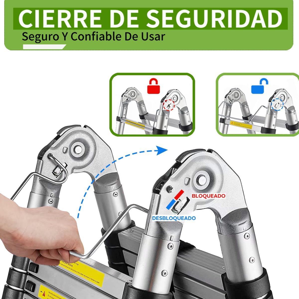 Bowoshen Escalera Telescópica de 5 Metros con Ganchos Escalera Recta de Aluminio Soporta 150 kg Plegable De Retracción Multiusos Extensible Compacta y Portátil Bloqueo De Escalón