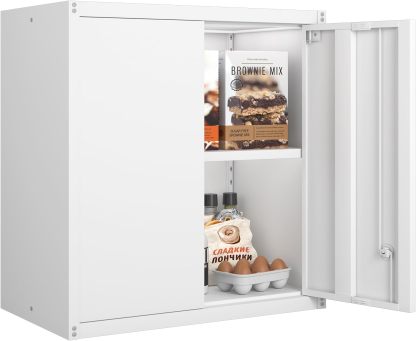 GREATMEET - clóset de almacenamiento de pared de metal con cerradura,armarios de almacenamiento de metal blanco con 1 estante ajustable y 2 puertas,gabinete de acero,desmontar H27.95 White