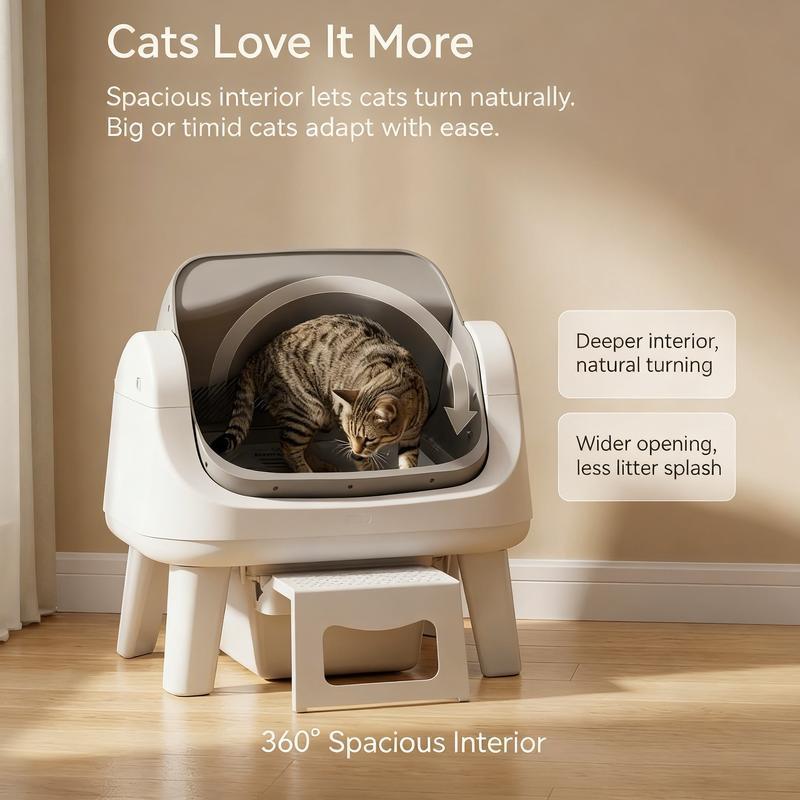 PetPivot AutoScooper 12 Lite Open Top Self Cleaning Cat Litter Box, Automatic Litter Box with 7 Pairs of Safety Sensors, Anti-Pinch Protection, Easy Access Step for Senior Cats SummerVibes petlovers