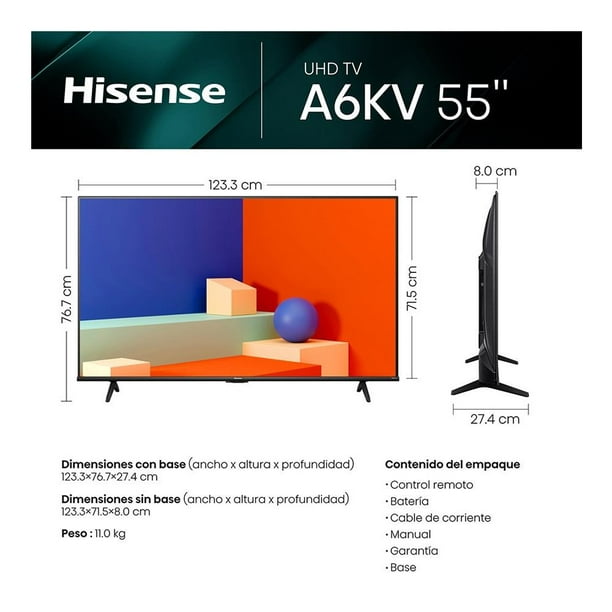 TV Hisense 55 Pulgadas 4K Ultra HD Smart TV LED 55A6KV-USB a interfaz