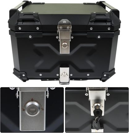 Labwork - Caja trasera para motocicleta de 45 l, con placa de montaje, aleación de aluminio dura, cierre de seguridad contra robo, metal plateado, caja trasera para maletero