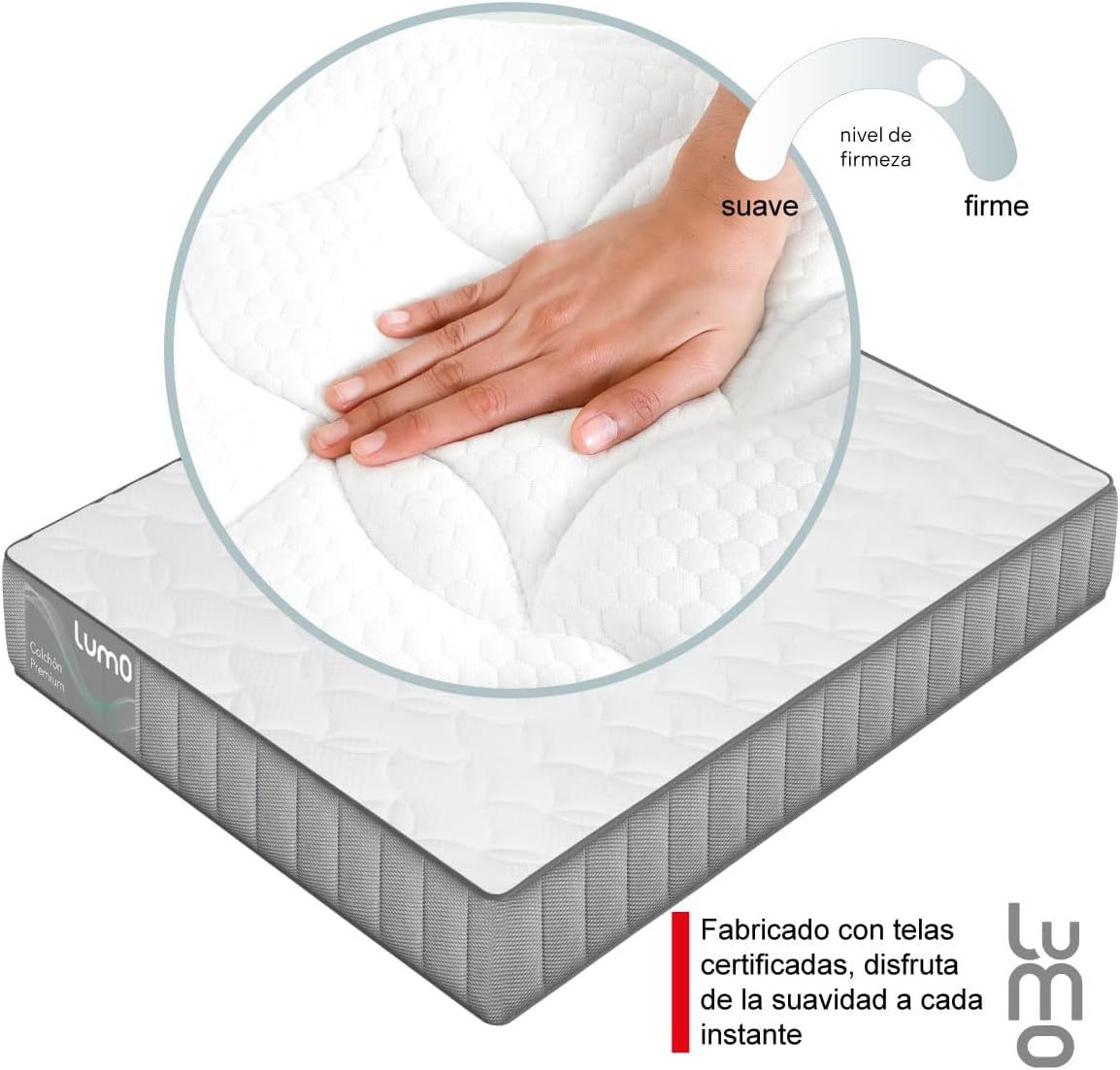LUMO HOME Colchones Premium de Memory Foam Brinda Frescura al Dormir Anti Ácaros de Grosor Transpirable e Hipoalergénico Blanco (23 cm, Matrimonial)