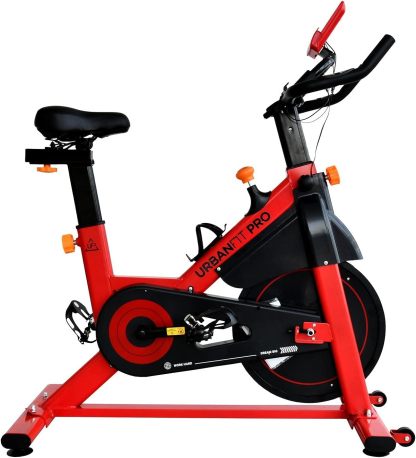 Bicicleta Fija para Spinning UrbanFit Pro Fitness Cardio de 15 Kg – Monitor Electrónico con 7 Funciones – Completamente Ajustable – Bici Fija para Spinning – Entrenamiento Cardio en Casa – Resistente y Fácil de Instalar – Variedad de Colores