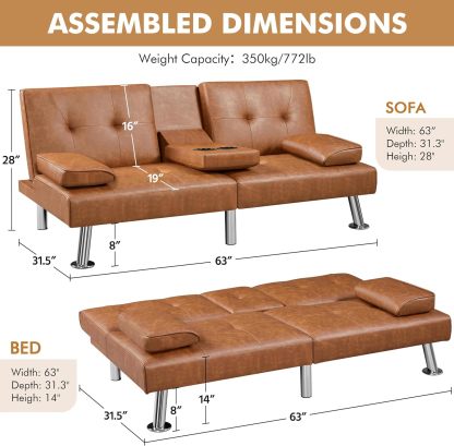Yaheetech - Sofá Cama Convertible Ajustable, Moderno sillón reclinable de Piel sintético para el hogar, sofá Cama Plegable, Cama de Invitados, reposabrazos extraíbles, portavasos 3 ángulos, Capacidad