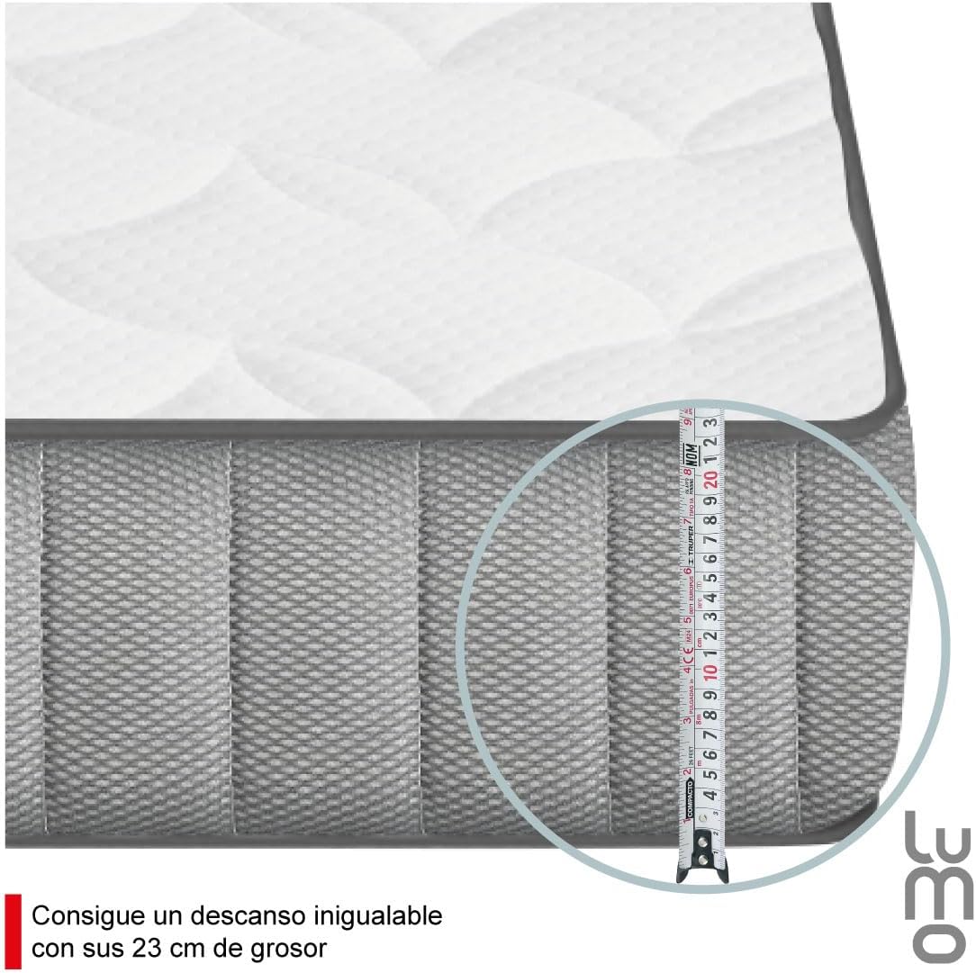 LUMO HOME Colchones Premium de Memory Foam Brinda Frescura al Dormir Anti Ácaros de Grosor Transpirable e Hipoalergénico Blanco (23 cm, Matrimonial)