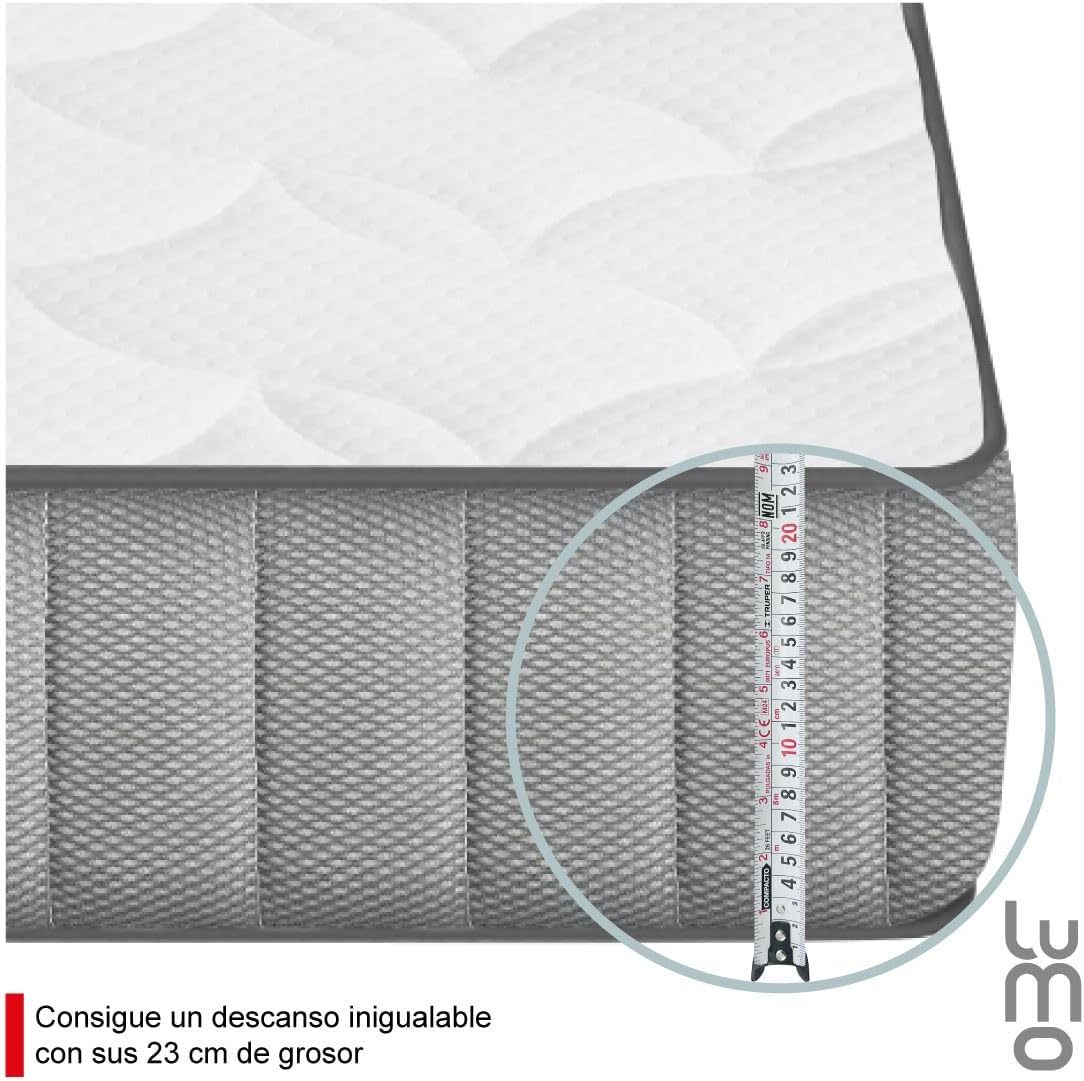 LUMO HOME Colchones Premium de Memory Foam Brinda Frescura al Dormir Anti Ácaros de Grosor Transpirable e Hipoalergénico Blanco (23 cm, Matrimonial)