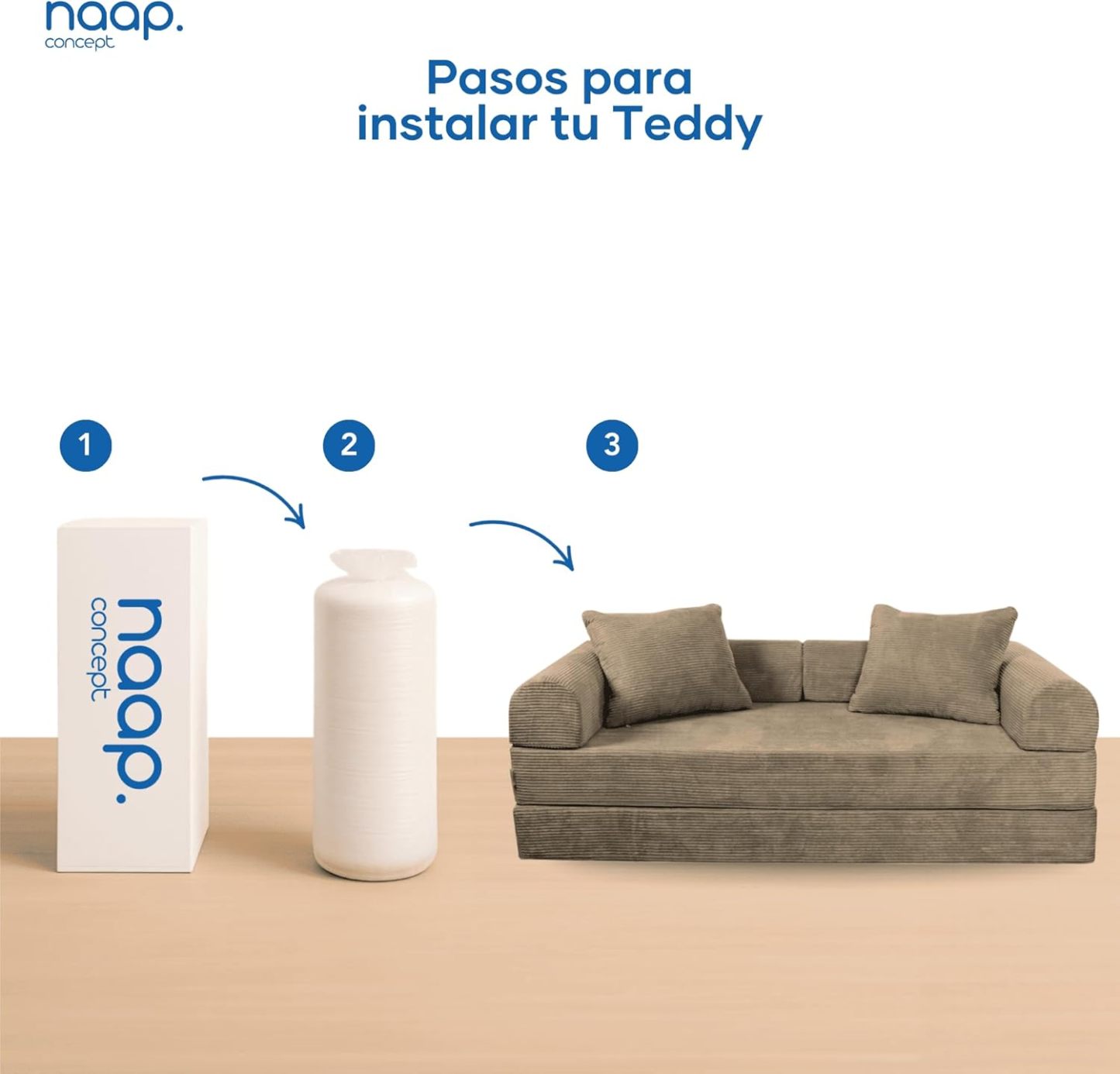 Sofá Cama Teddy Luxe | Diseño Convertible | Hecho 100% de Espuma | Comodidad y Versatilidad | 200x100x65 cm (Chocolate)