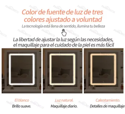 Tocador De Dormitorio Con Sillas Y Espejo De Led Y 6 Cajones 100*40*145 Cm Tocadores De Madera Con Luces Ambueco