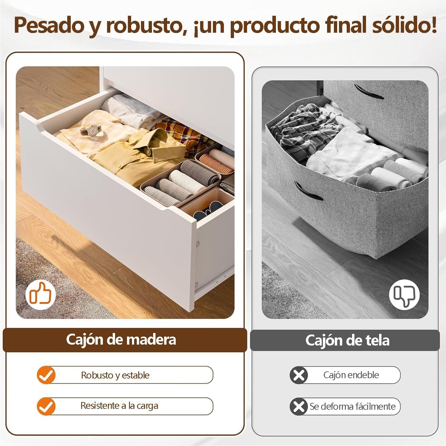 UNKKS Cajonera para Recamara para Hogar Y Oficina, Cómoda de 6 Cajones de Madera y riel de Metal Liso,Cómoda de Madera Grande y Cómoda para Recámara 70 * 40 * 110CM (Negro)