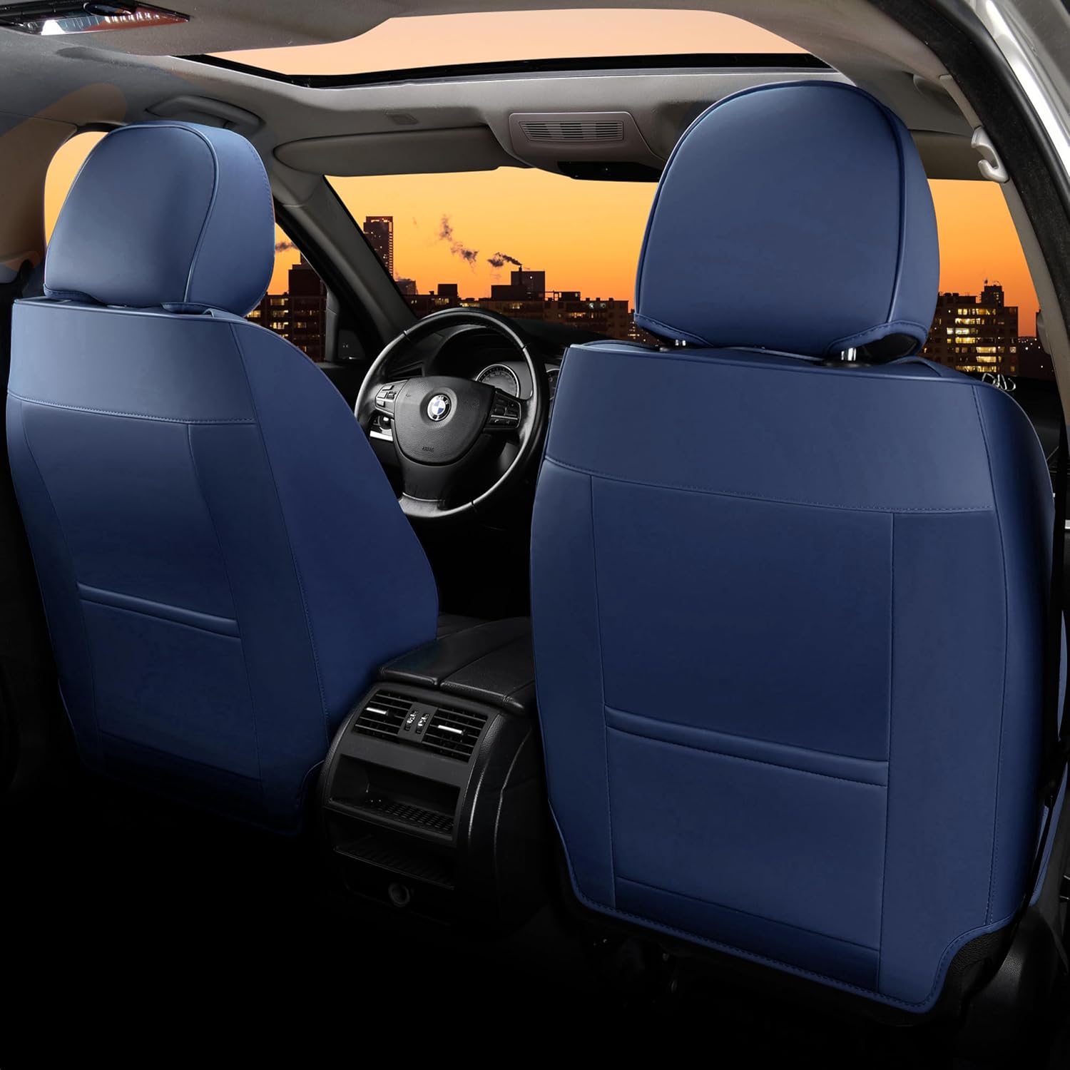 FLORICH - Juego completo de fundas de asiento de piel, fundas universales para 5 asientos, protector de asiento de coche, cojín de piel para asiento de coche, fundas de asiento de automóvil marrones,