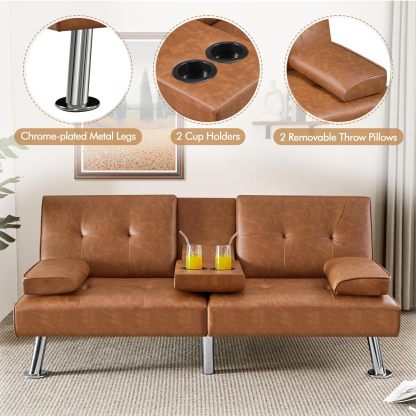 Yaheetech - Sofá Cama Convertible Ajustable, Moderno sillón reclinable de Piel sintético para el hogar, sofá Cama Plegable, Cama de Invitados, reposabrazos extraíbles, portavasos 3 ángulos, Capacidad