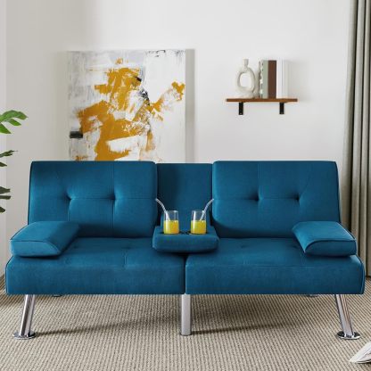 Yaheetech - Sofá Cama Convertible Ajustable, Moderno sillón reclinable de Piel sintético para el hogar, sofá Cama Plegable, Cama de Invitados, reposabrazos extraíbles, portavasos 3 ángulos, Capacidad