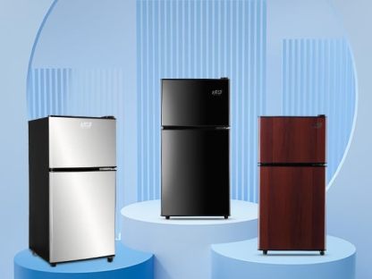 Mini nevera de 3.5 pies cúbicos, refrigerador pequeño, termostato ajustable de 7 niveles, estantes extraíbles con acero inoxidable, 2 puertas para oficina, recámara, departamento, plata,