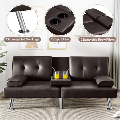 Yaheetech - Sofá Cama Convertible Ajustable, Moderno sillón reclinable de Piel sintético para el hogar, sofá Cama Plegable, Cama de Invitados, reposabrazos extraíbles, portavasos 3 ángulos, Capacidad