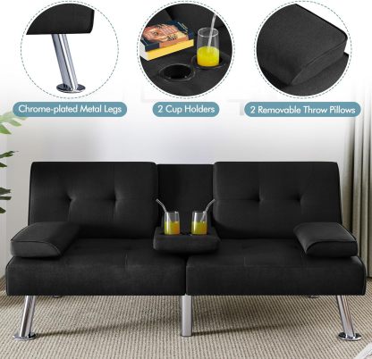 Yaheetech - Sofá Cama Convertible Ajustable, Moderno sillón reclinable de Piel sintético para el hogar, sofá Cama Plegable, Cama de Invitados, reposabrazos extraíbles, portavasos 3 ángulos, Capacidad
